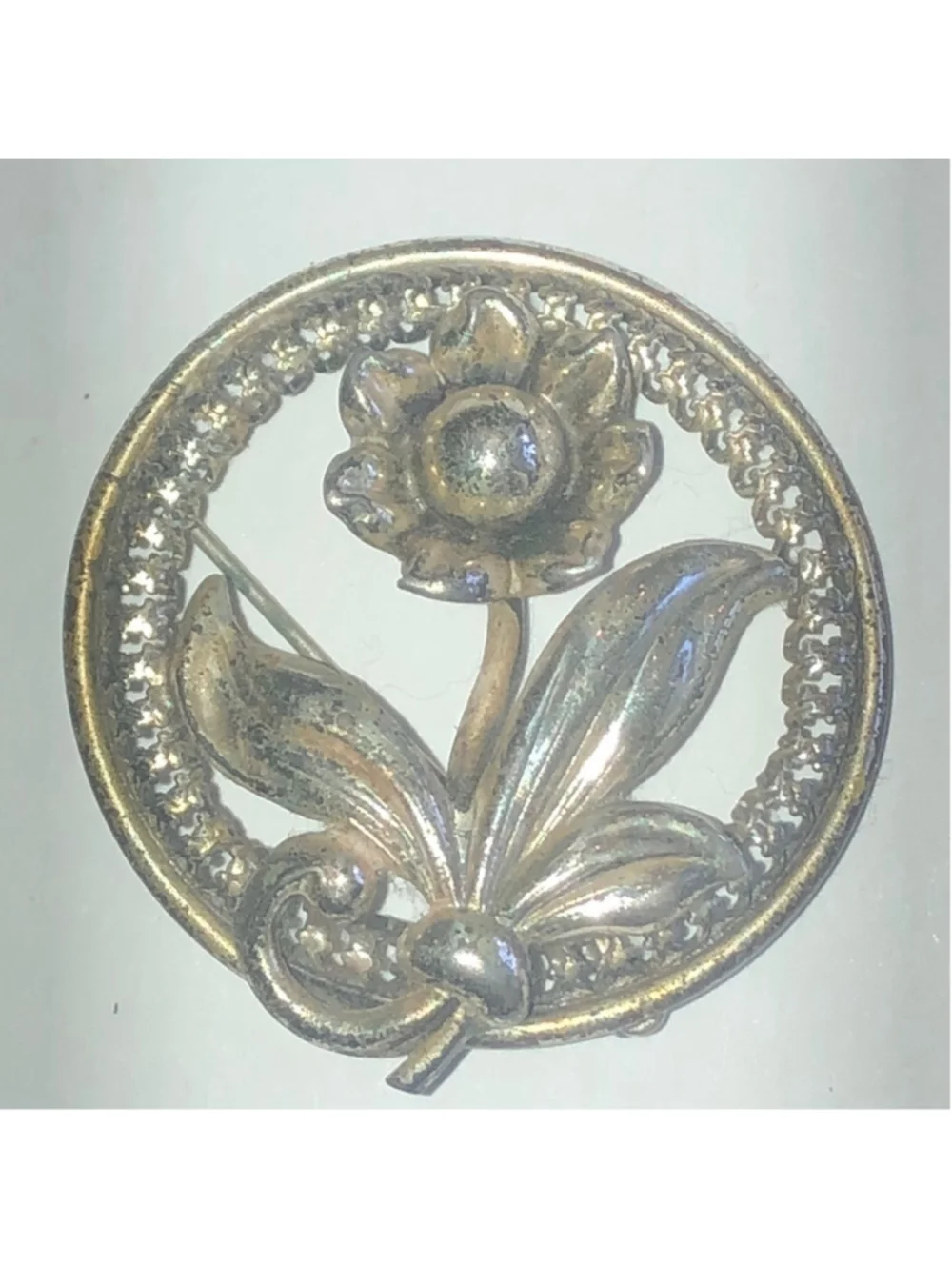 Danecraft Sterling Silver Floral Round Brooch Shoulder Pin